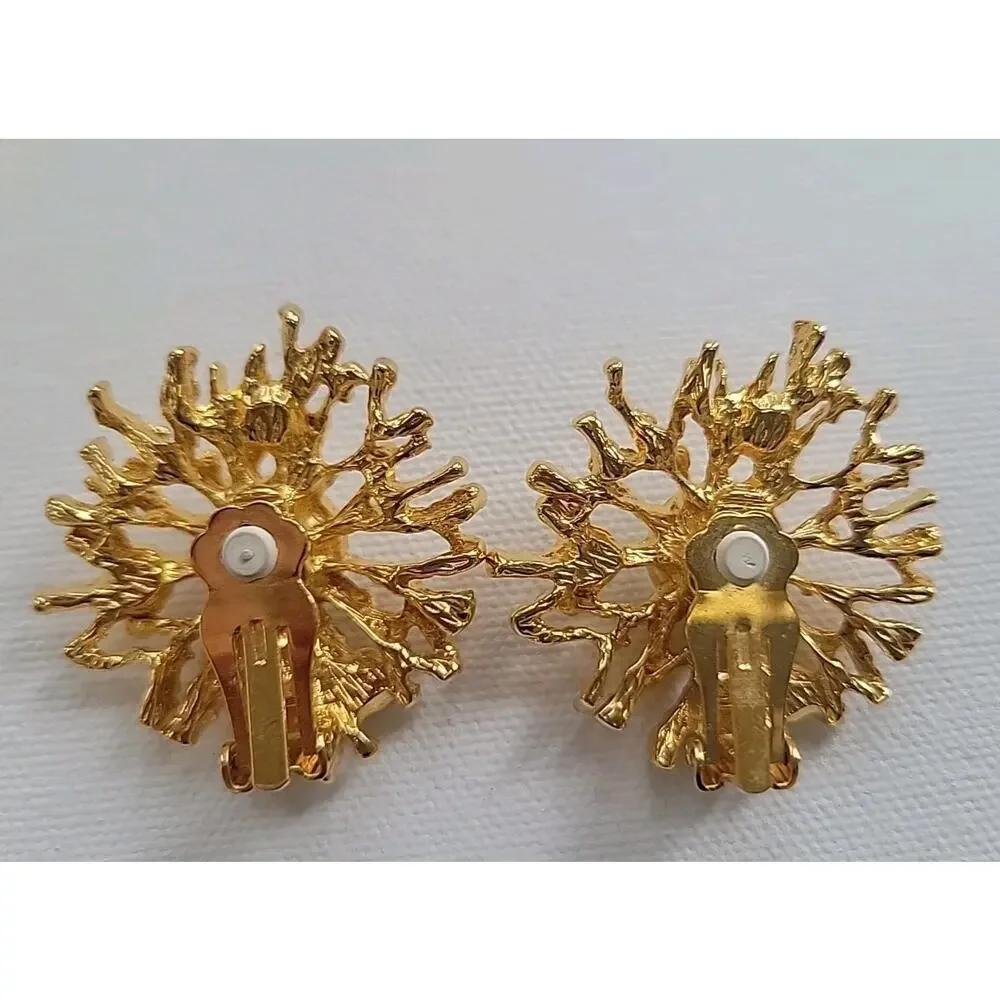 Vtg KJL Kenneth Jay Lane Avon Sunburst Clip On Earrings 90s Large Regal Riches